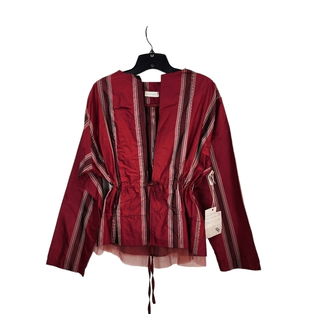 Krista Larson Women's Lily Stripe Peplum Ruffles 100% Silk Jacket - OS